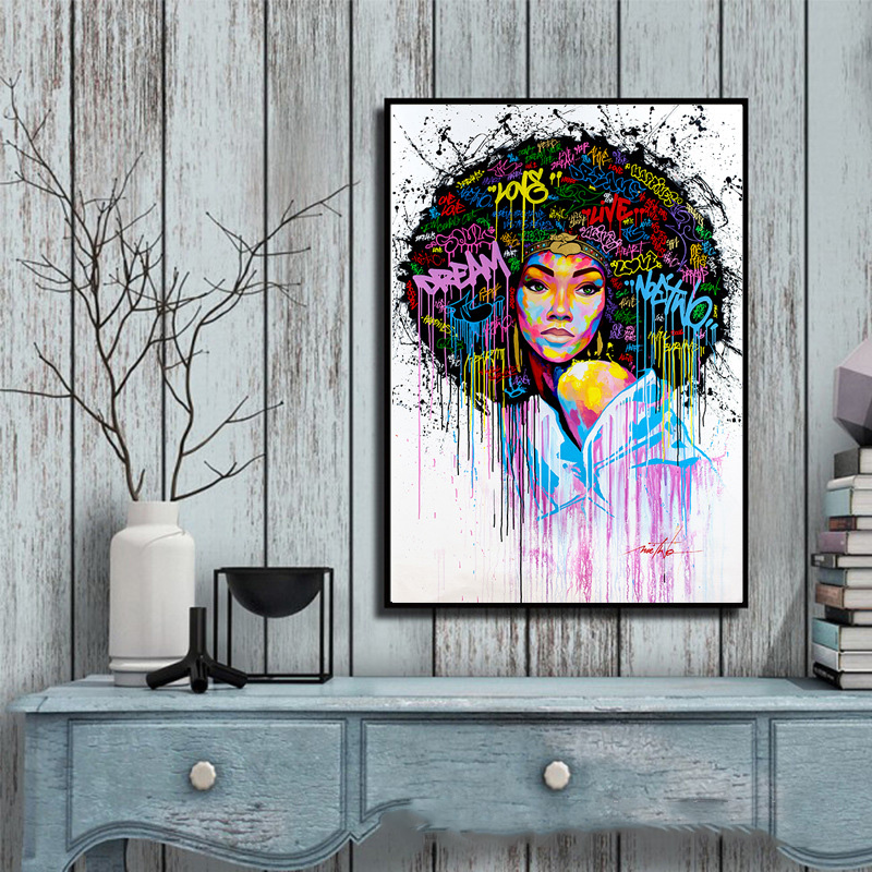 Modern Graffiti Art Canvas Paintings Abstract African Girl Posters and Print Canvas Black Woman Cuadros Wall Pictures Home Decor