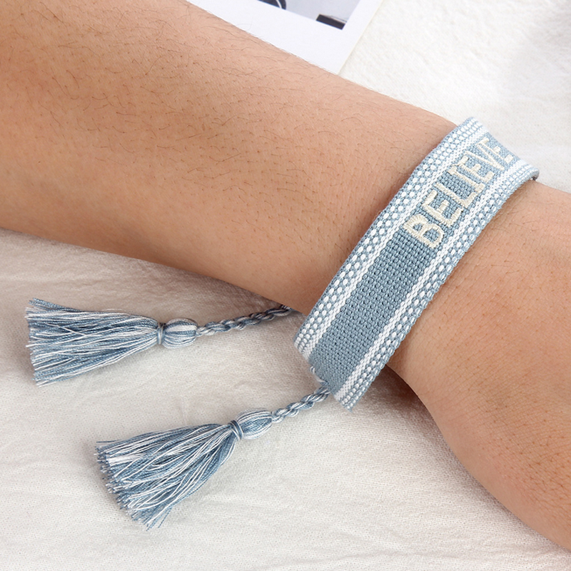 Women Girl Braided Tassel Bracelet Boho Style Embroidery Letters Bracelets for Gift Party Fashion Jewelry Accessories