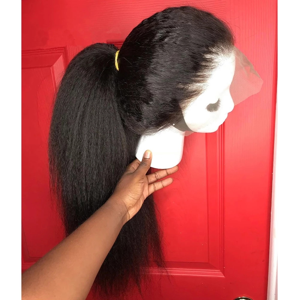 Yaki Straight Synthetic Lace front wig Free Part 180% Density Heat Resistant Fiber With Baby Hair For Women