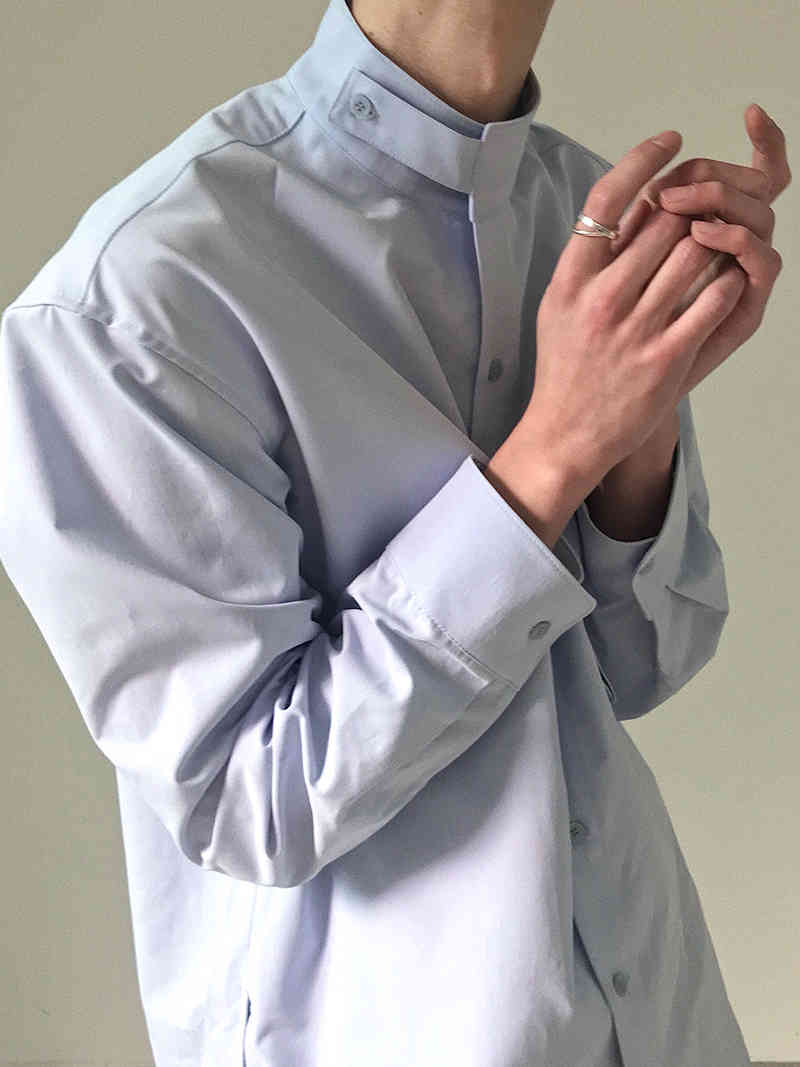 IEFB /men's wear loose korean trendy stand collar long sleeve shirts vent hme loose casual all-match white tops 9Y1480 210524