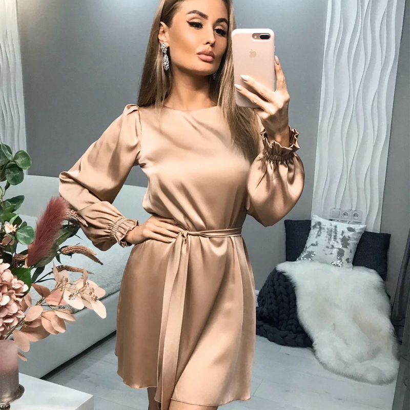 Women Casual O-Neck Satin Mini Dress solid Lantern Sleeve Sashes A Line Party Dress 2021 New Fishtion Spring Women Elegant Dress, Green
Women Casual O-Neck Satin Mini Dress solid Lantern Sleeve Sashes A Line Party Dress 2021 New Fishtion Spring Women Elegant Dress, Green