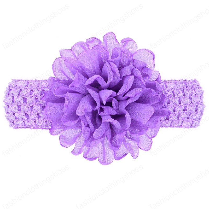 Solid Color Handmade Crochet Elastic Wide Hairband Fashion Chiffon Flower Infant Headband DIY Party Decoration Birthday Gifts