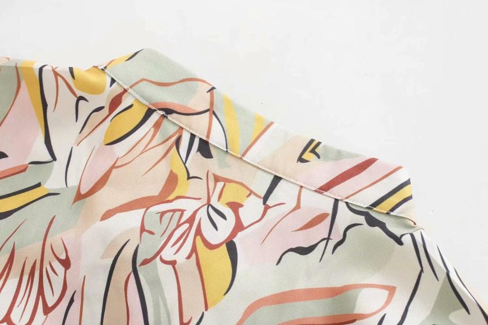 Lacing up V neck Contrast color Print Long Sleeve Dress Holiday Women Spliced Pleated Ruched Loose Dresses 210429