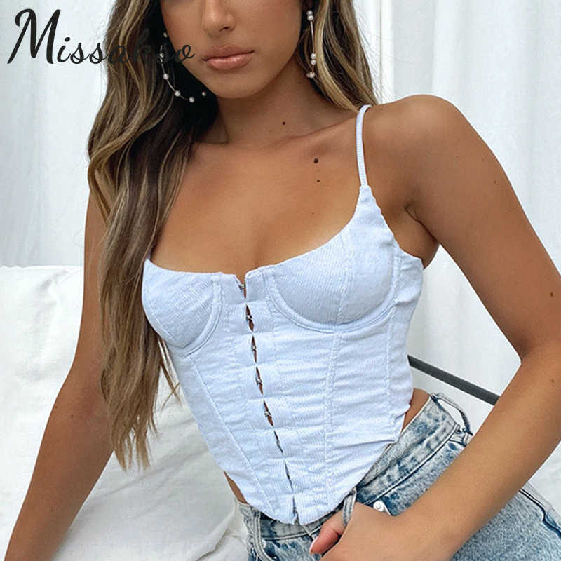 Missakso Sexy Skinny Bandage Corset Crop Top Sleeveless Summer Women Black White Backless Spaghetti Strap Tube Tank Tops 210625