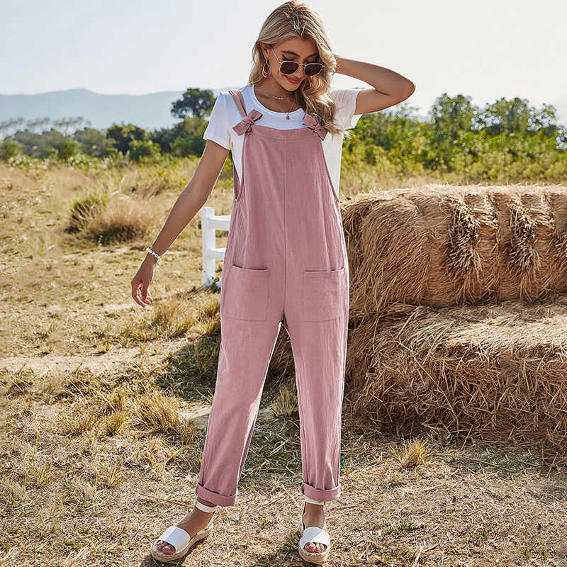 Summer Women Solid Color Pocket Patchwork Bowknot Straight Pants Workers Outfit High Waist Loose Casual Ladies Jumpsuit 210608, Khaki
Summer Women Solid Color Pocket Patchwork Bowknot Straight Pants Workers Outfit High Waist Loose Casual Ladies Jumpsuit 210608, Khaki