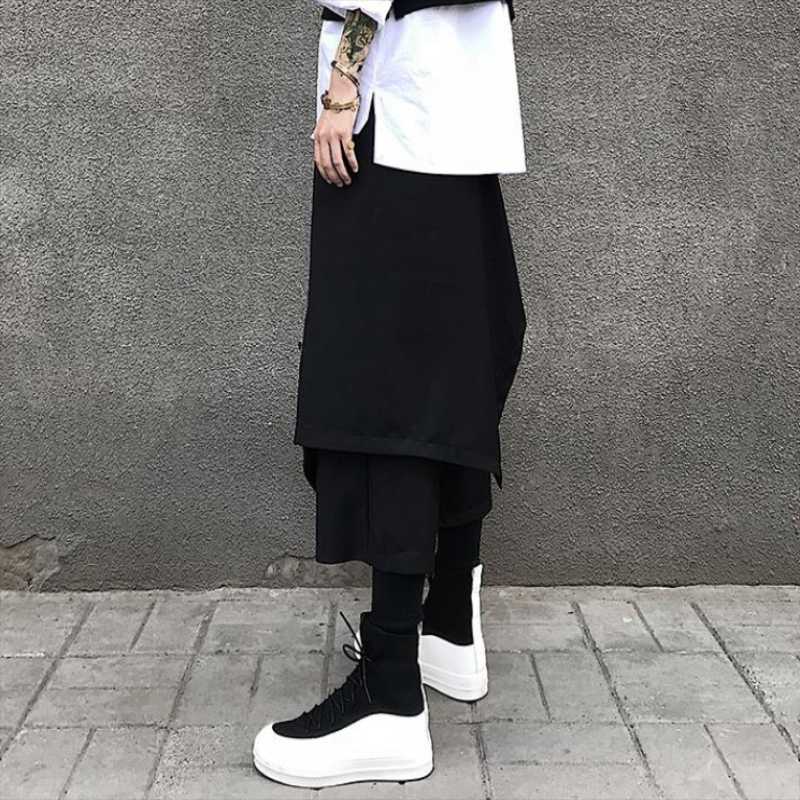 Korean Youth Casual Cropped Harem Pants Loose Fashion Trend Black Low Crotch Men Men's