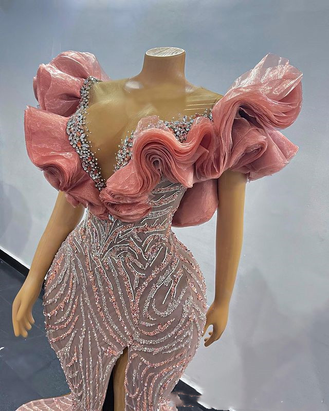 plus size arabic aso ebi luxurious mermaid sequined prom dresses beaded crystals sheer neck evening formal party second reception gowns zj445