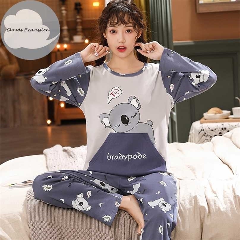Spring Autumn Women's Sleep Lounge Pajama Long Sleeved Girl Set Cartoon Pyjamas Cotton Sleepwear M L XL XXL XXXXL Fashion 211109, Women pajama set
Spring Autumn Women's Sleep Lounge Pajama Long Sleeved Girl Set Cartoon Pyjamas Cotton Sleepwear M L XL XXL XXXXL Fashion 211109, Women pajama set
