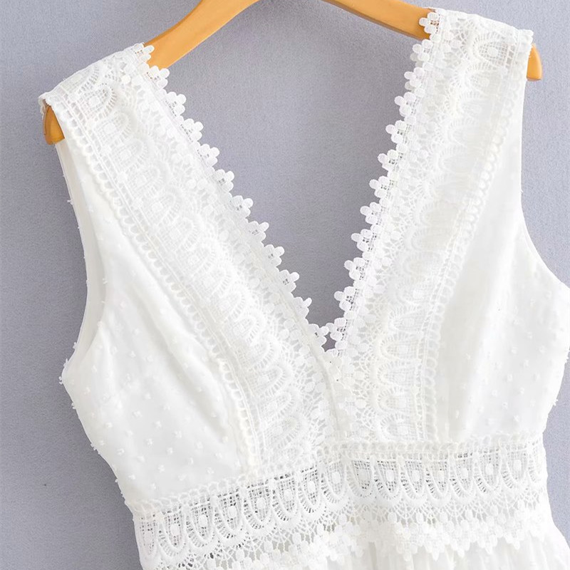 Sweet Girls Soft Cotton V Neck Dress Summer Fashion Ladies Office Women Solid Color Fringed High Waist Mini 210515