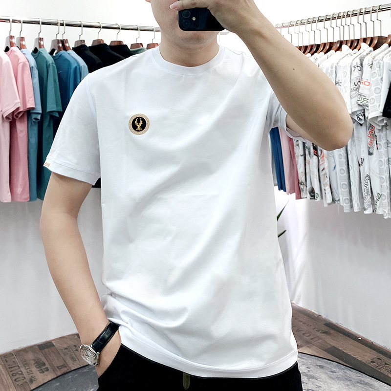 Korean men's 2021 summer half sleeve cotton t-shirt deer head embroidery drill short men, White
Korean men's 2021 summer half sleeve cotton t-shirt deer head embroidery drill short men, White