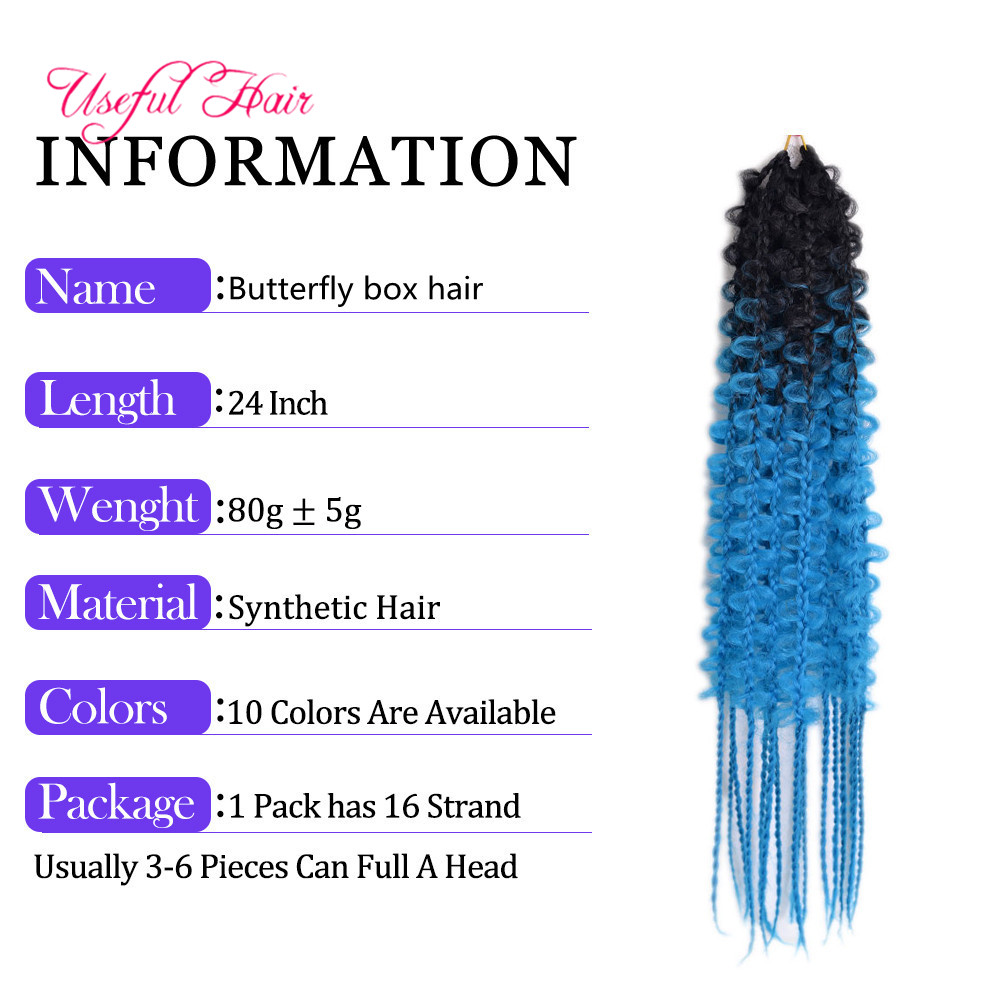Pre Stretched Butterfly Box Crochet Braid Hair Ombre Colorful Butterfly Locs Crotchet Synthetic Braids Hair Extensions Fashion 3x box 24inch long