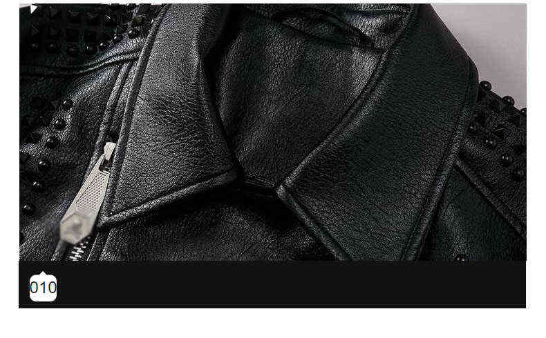 Idopy Men's Punk Leather Jackets Black Rivets Motorcycle Leather Jackets Studded Gothic Slim fit Biker Leather Coat for Male 211111