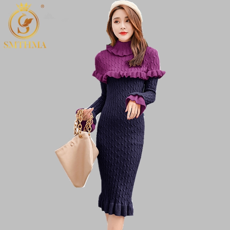 High Quality Luxury Elegant Turtleneck Long Knitted Sweater Dress Winter Women Slim Ruffles Patchwork Thick Pullover 210520, Photo color
High Quality Luxury Elegant Turtleneck Long Knitted Sweater Dress Winter Women Slim Ruffles Patchwork Thick Pullover 210520, Photo color