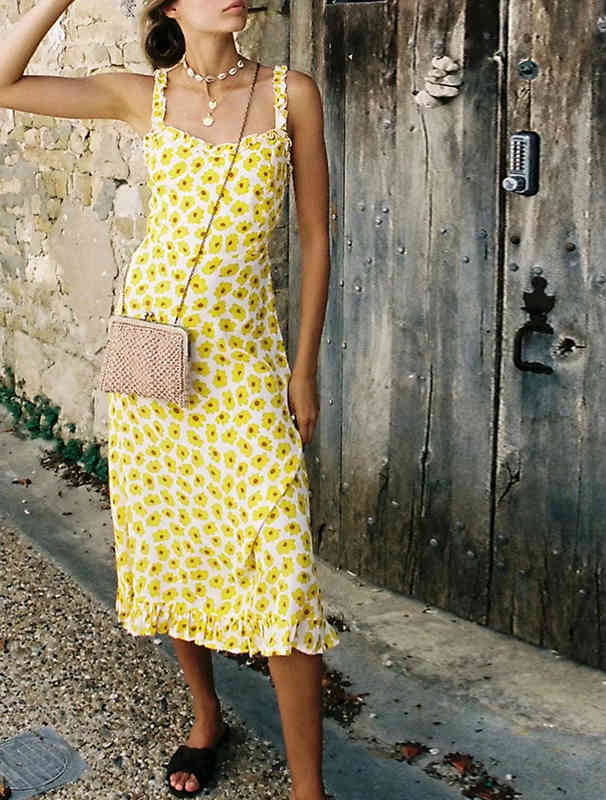 Foridol Bohemian maxi long dress women sunflower dress summer holiday boho beach dress yellow vestidos 210415