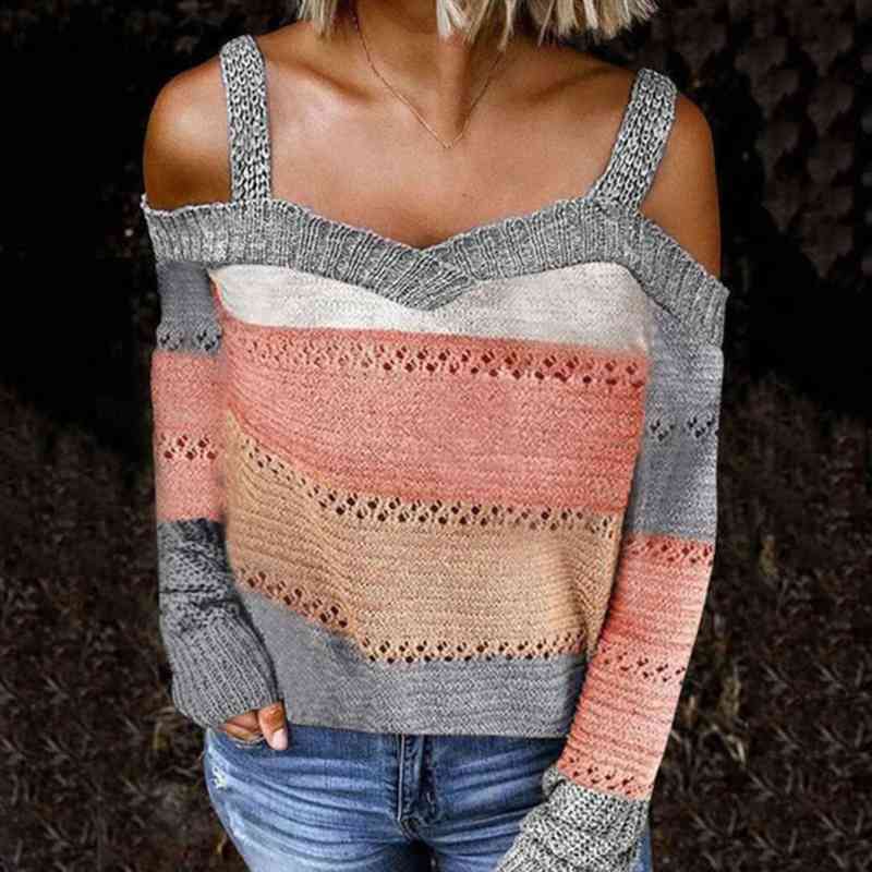 women long sleeve cold shoulder knitted sweater strappy pullover jumpersa, White;black
women long sleeve cold shoulder knitted sweater strappy pullover jumpersa, White;black