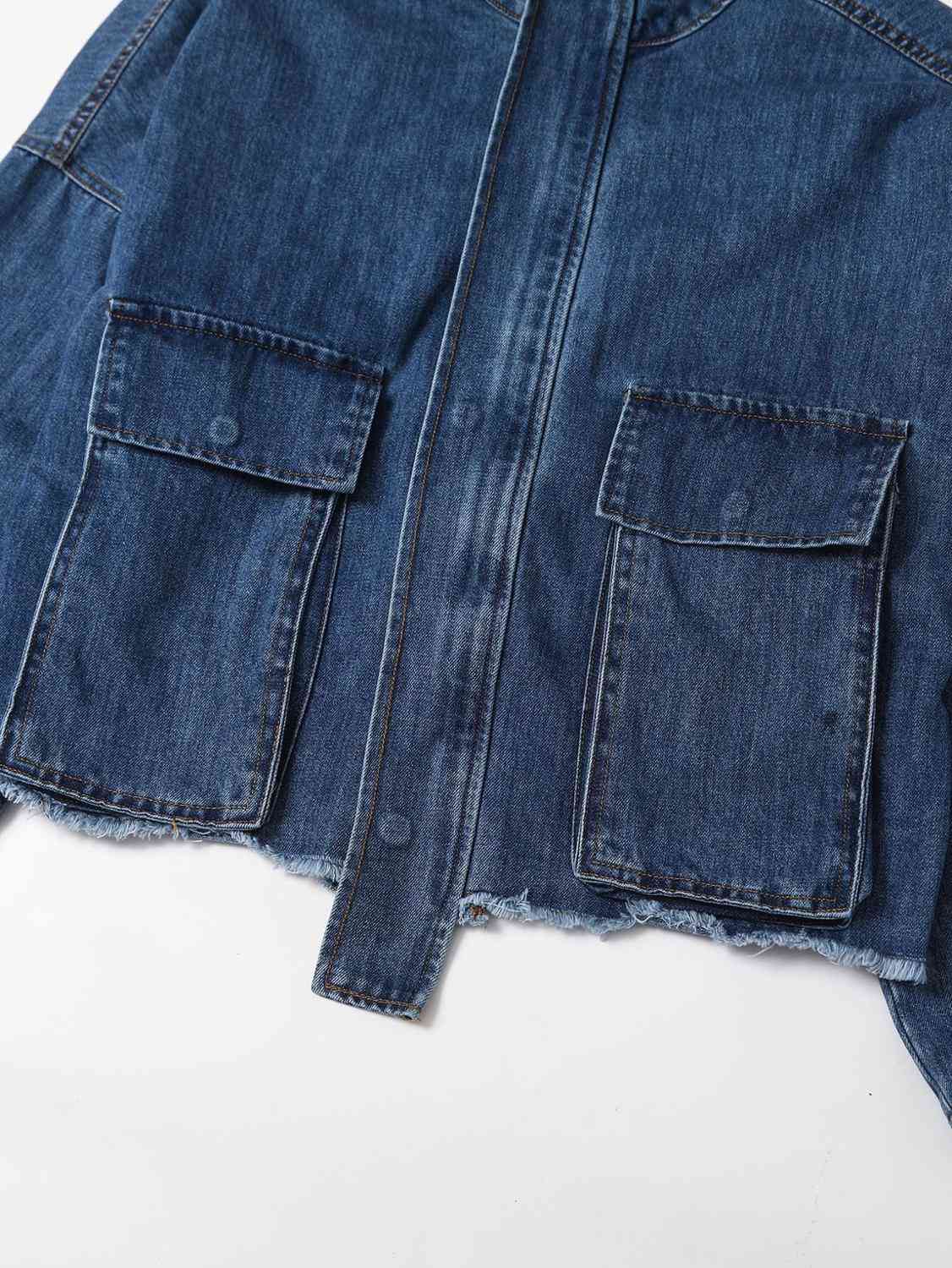 Safari Autumn Drop Shoulder Loose Denim Jacket Free Style Women Lapel Pockets Zipper Draped Jean Coat Cool Outerwear Blue 210429