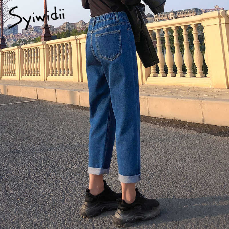 Syiwidii Elastic Waist Jeans for Women High Wais Denim Harem Pants Casual Female Mom Korean Fashion Black Beige Blue 210922