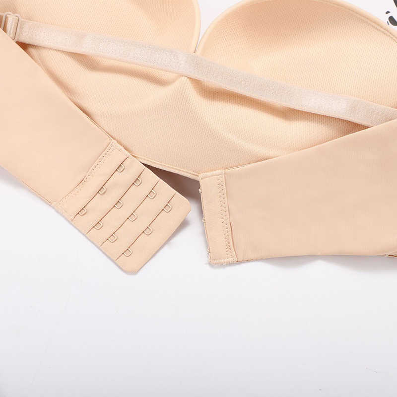 New strapless non-slip female underwear small chest thickened front three rows of buckles gathered invisible push up bra 201021