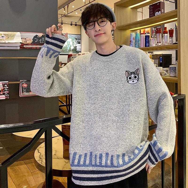 Sweater men autumn and winter thickening loose Streetwear korean style knit sweaters Fashion trend personalized couple clothes 211008