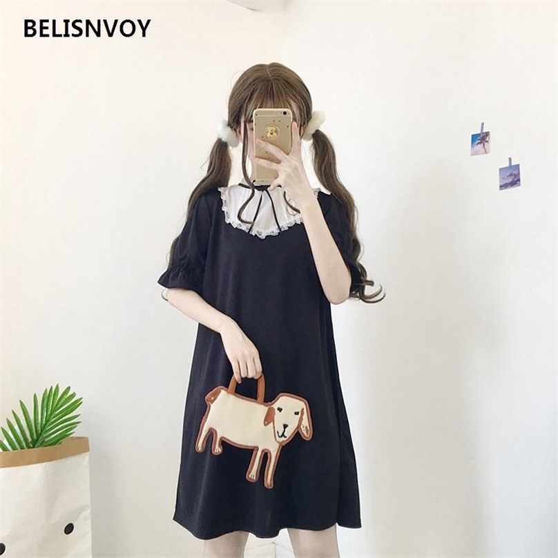 Summer Sweet Black Dress Women Elegant Vestidos Japanese Style Lace Bandage Short Sleeve Lolita Kawaii Girl's es 210520
Summer Sweet Black Dress Women Elegant Vestidos Japanese Style Lace Bandage Short Sleeve Lolita Kawaii Girl's es 210520