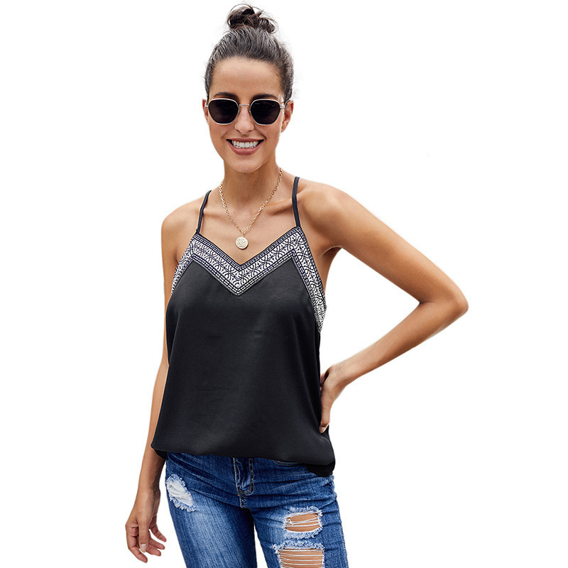 Sexy Embroidery Summer Crop Tops Women Womens Tank White Spaghetti Strap Ladies V-neck Female Lace Cami 210428