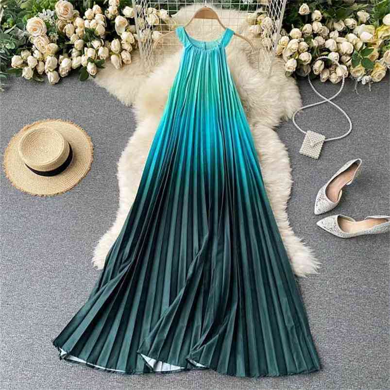 Vacation Beach Dress Sexy O-neck Halter Rainbow Color Gradient Pleated Oversize Summer 210602, Green
Vacation Beach Dress Sexy O-neck Halter Rainbow Color Gradient Pleated Oversize Summer 210602, Green