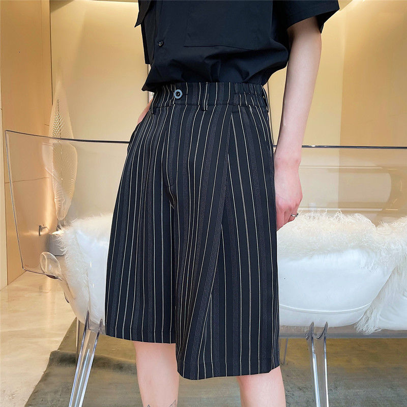 IEFB Summer Men's Bottoms Fashionable Striped Suit Shorts Man's Casual Elastic Wist Loose Knee Length Pants 9Y7058 210524