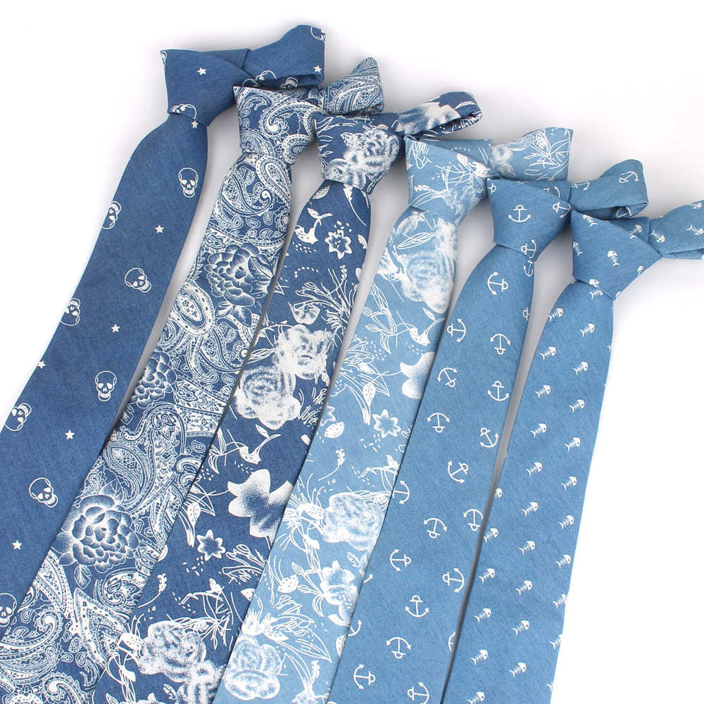 Jeans Ties for Men Skinny Neck Tie Wedding Business Casual Print Ties Denim Suits Slim Gravatas