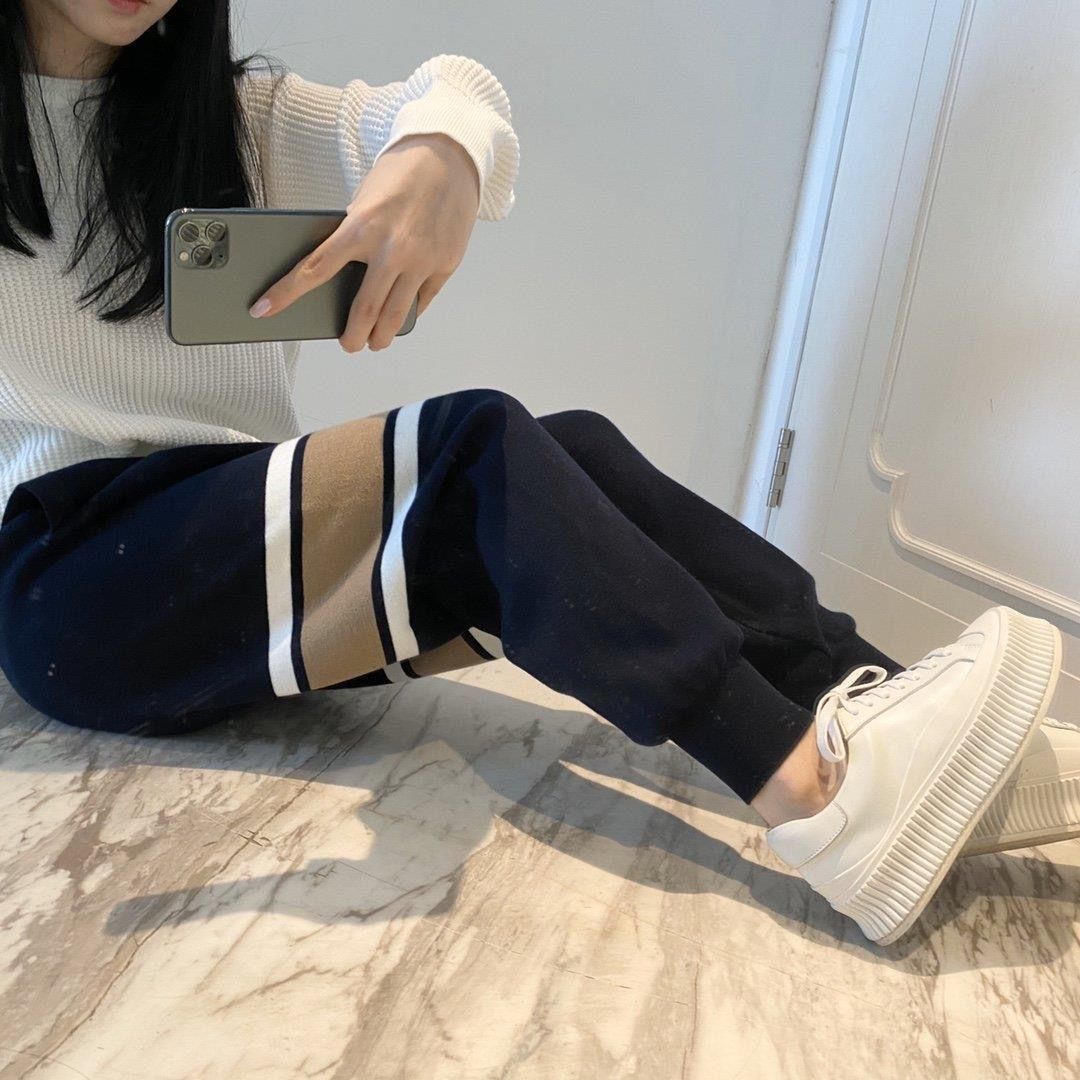 Nomikuma Hit Color Striped Women Sweater Pants Lace Up Waist New Trousers Autumn Winter Thicken Knitted Harem Pants 6C649 210427