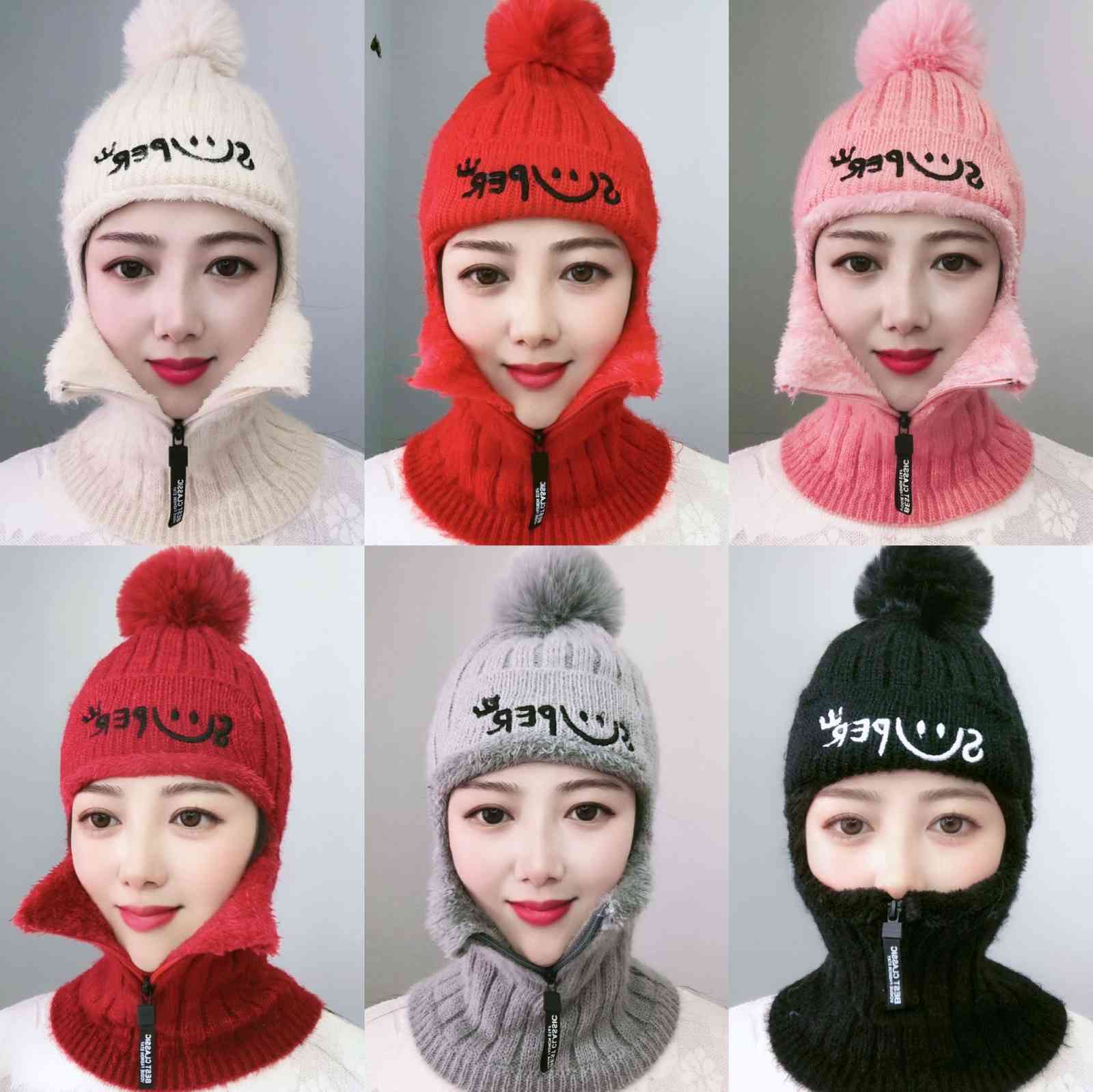 Hat Girls autumn winter smiling face pattern wool ball zipper windproof and warm riding neck protection knitted hat, Wine
Hat Girls autumn winter smiling face pattern wool ball zipper windproof and warm riding neck protection knitted hat, Wine