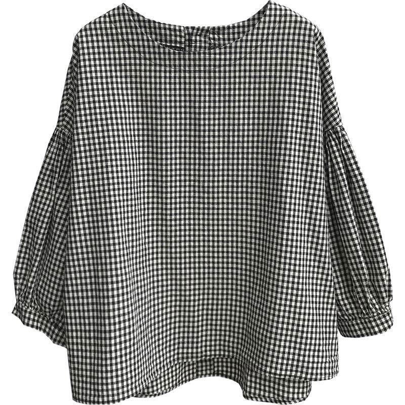Spring Korea Fashion Women Lantern Sleeve O-neck Loose Shirt All-matched Casual Cotton Linen Blouses Femme Tops M967 210512