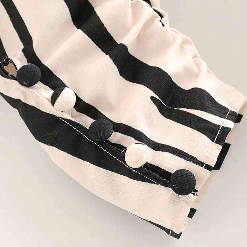 Zebra Stripe Mini Dress Women Bow Tie A Line Party Ladies V Neck Casual Long Sleeve es Vestidos Mujer 210508