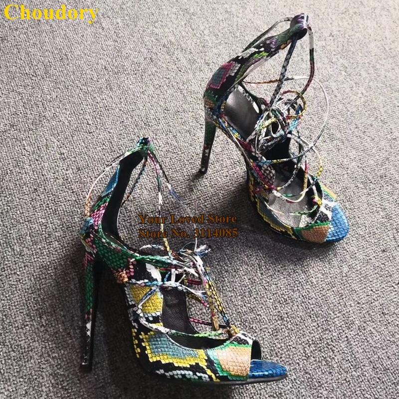 Choudory Ladies Sexy Multi-color Snakeskin High Heel Sandals Lace-up Open Toe Cross Tied Strappy Pumps Gladiator Party Shoes, Black
Choudory Ladies Sexy Multi-color Snakeskin High Heel Sandals Lace-up Open Toe Cross Tied Strappy Pumps Gladiator Party Shoes, Black