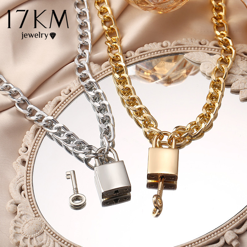 Gothtic Gold Lock Chunky Chain Necklace For Women Men Big Chains Unlockable Locks Key Pendant Necklaces Exaggerated Jewelry