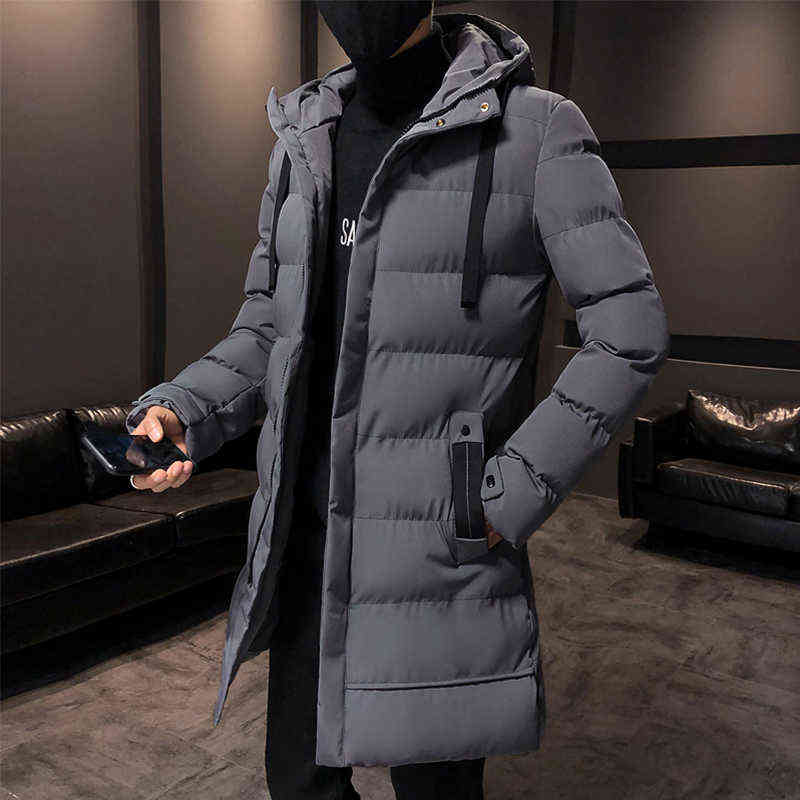 Men Jacket Casual Fashion Mid-Length Trendy Jacket Warm and Windproof High-Value Motorcycle Hooded Cotton-Padded Jacket 211110