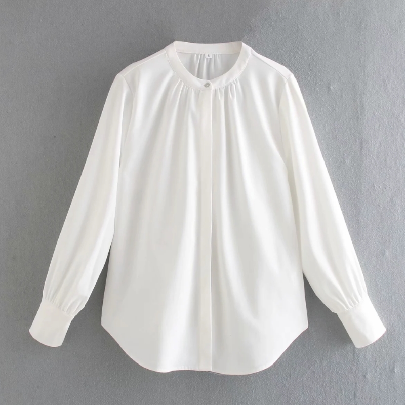Spring Women Stand Collar Loose Blouse Female Long Sleeve Shirt Casual Lady Tops Blusas S8353 210430