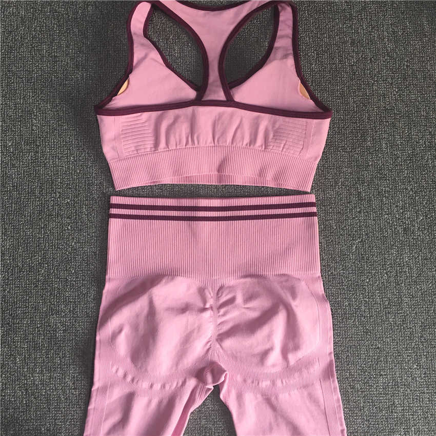 Ombre Seamless 2 Piece Set Women Suit Gym Workout Clothes Sport Bra Fitness Crop Top And Scrunch Butt Leggings Yoga 210909