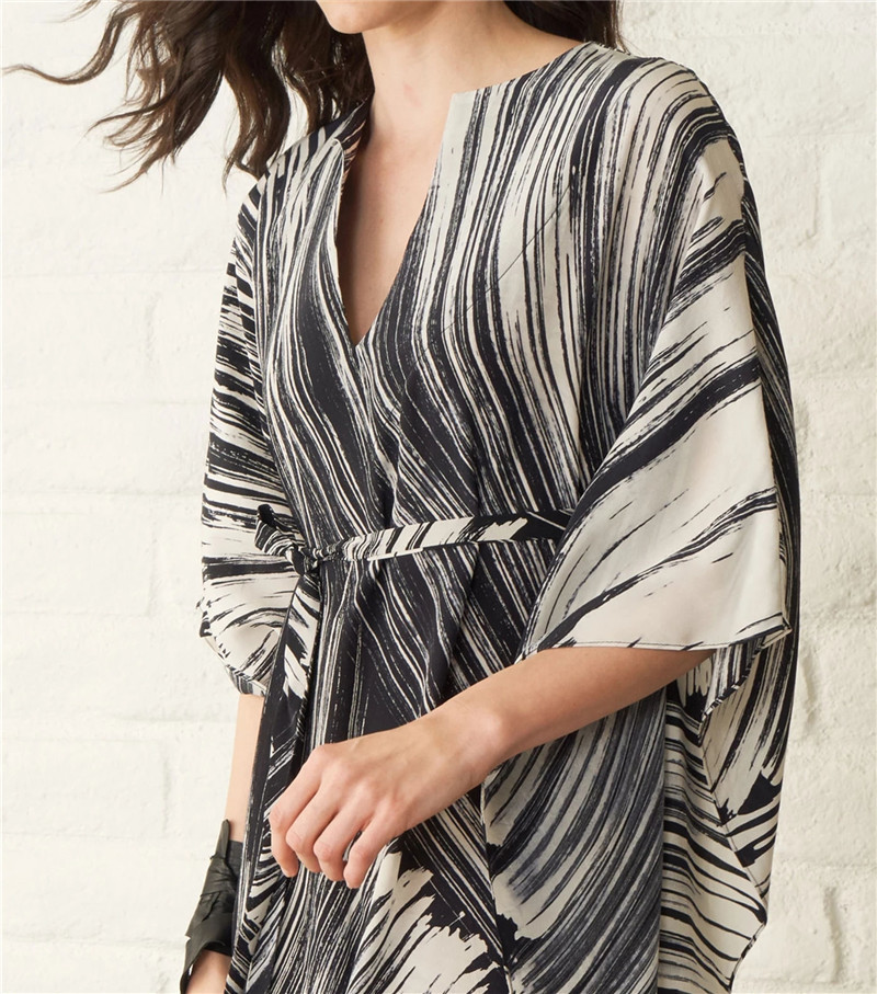 Quick-drying Bikini Cover-ups Black Striped Bats Sleeve Summer Dress Tunic Women Beach Wear Swim Suit Cover Up Q941 210420
