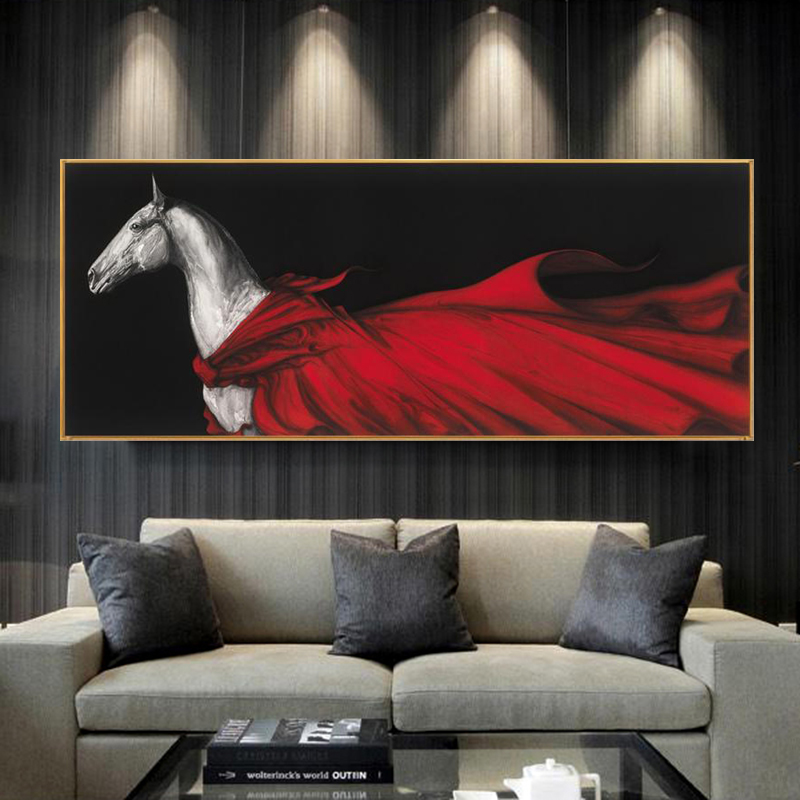 Modern Vintage Horse Painting Red Cloak Wall Picture For Living Room Nordic Abstract Poster Print Decorative Pictures Home Decor
