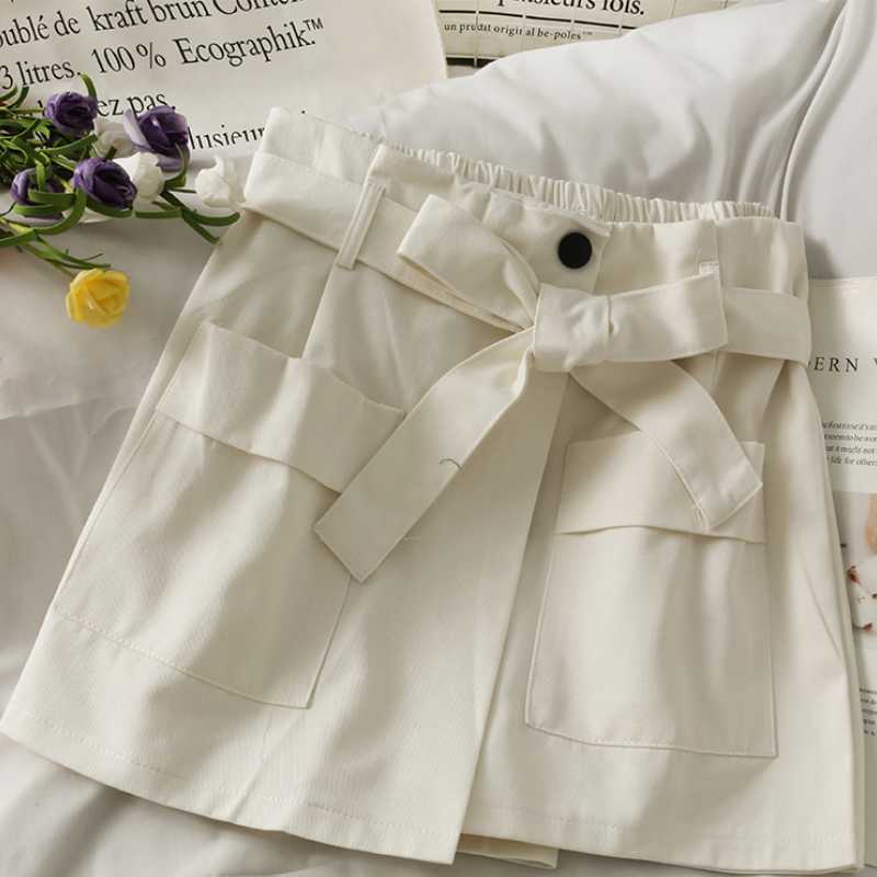 Bow Bandage High Waist Woman Shorts Summer Bottoms Female Causal Solid Wide Leg Short Feminimos 6J347 210603