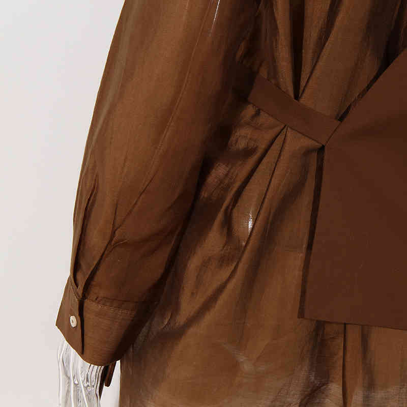 TWOTWINSTYLE Solid Two Piece Set For Women Lapel Long Sleeve Shirt Asymmetrical Lace Up Vest Casual Sets Female Fashion 210517