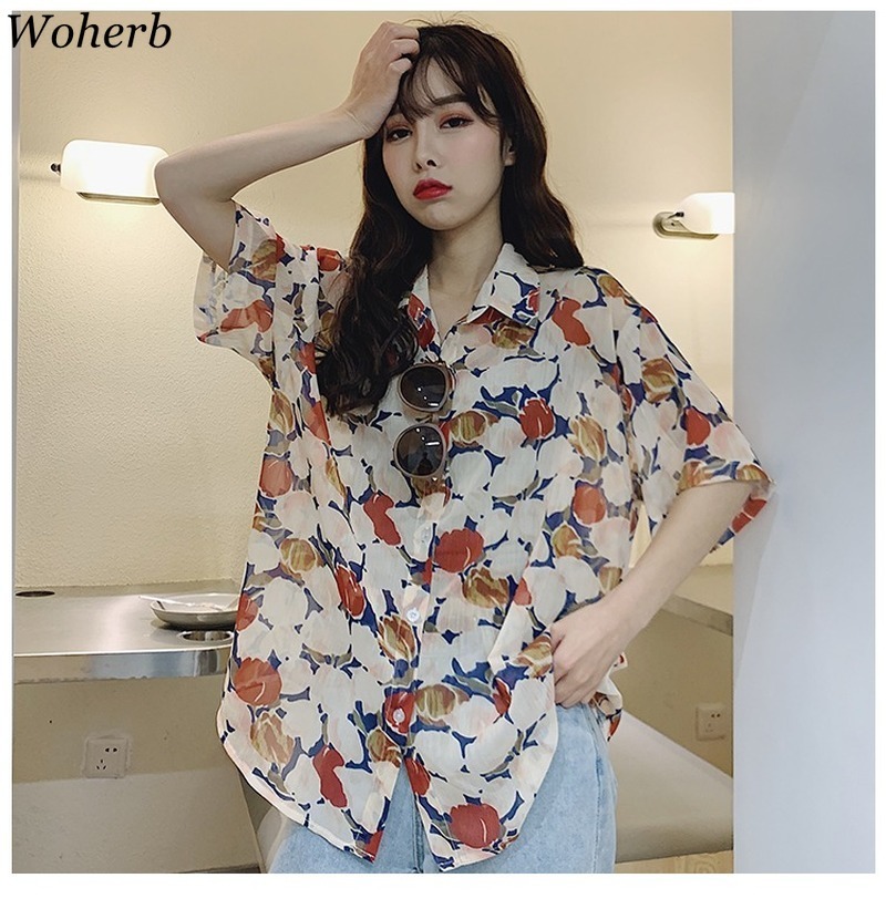 Floral Print Single Breasted Women Blouse Casual Vintage Sweet Female Top Summer Fashion Loose Harajuku Blusas 210422