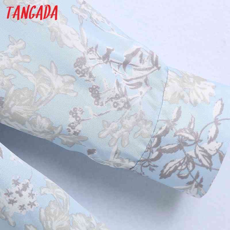 Fashion Women Flowers Print Shirt Long Sleeve High Street Ladies Midi Dress with Slash BE602 210416