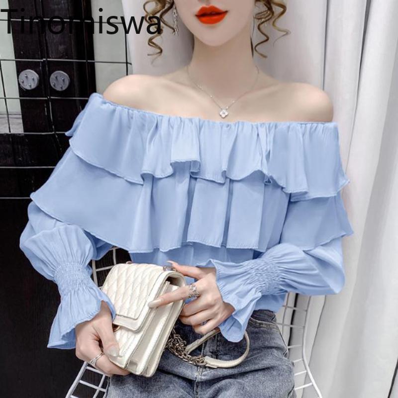 Women's Blouses & Shirts Tinomiswa Ruffle Patchwork Long Sleeve Blouse Women Unicolor Slash Neck Bare Shoulder Tops Korean Fashion Blusas Mu, White
Women's Blouses & Shirts Tinomiswa Ruffle Patchwork Long Sleeve Blouse Women Unicolor Slash Neck Bare Shoulder Tops Korean Fashion Blusas Mu, White