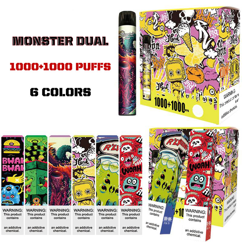 Monster Dual Original Disposable Device Cigarettes 1000+1000 Puffs 3.0+3.0ML Capacity 950mah Battery Vape Pods OEM Available atomization VS bang max bar plus
Monster Dual Original Disposable Device Cigarettes 1000+1000 Puffs 3.0+3.0ML Capacity 950mah Battery Vape Pods OEM Available atomization VS bang max bar plus