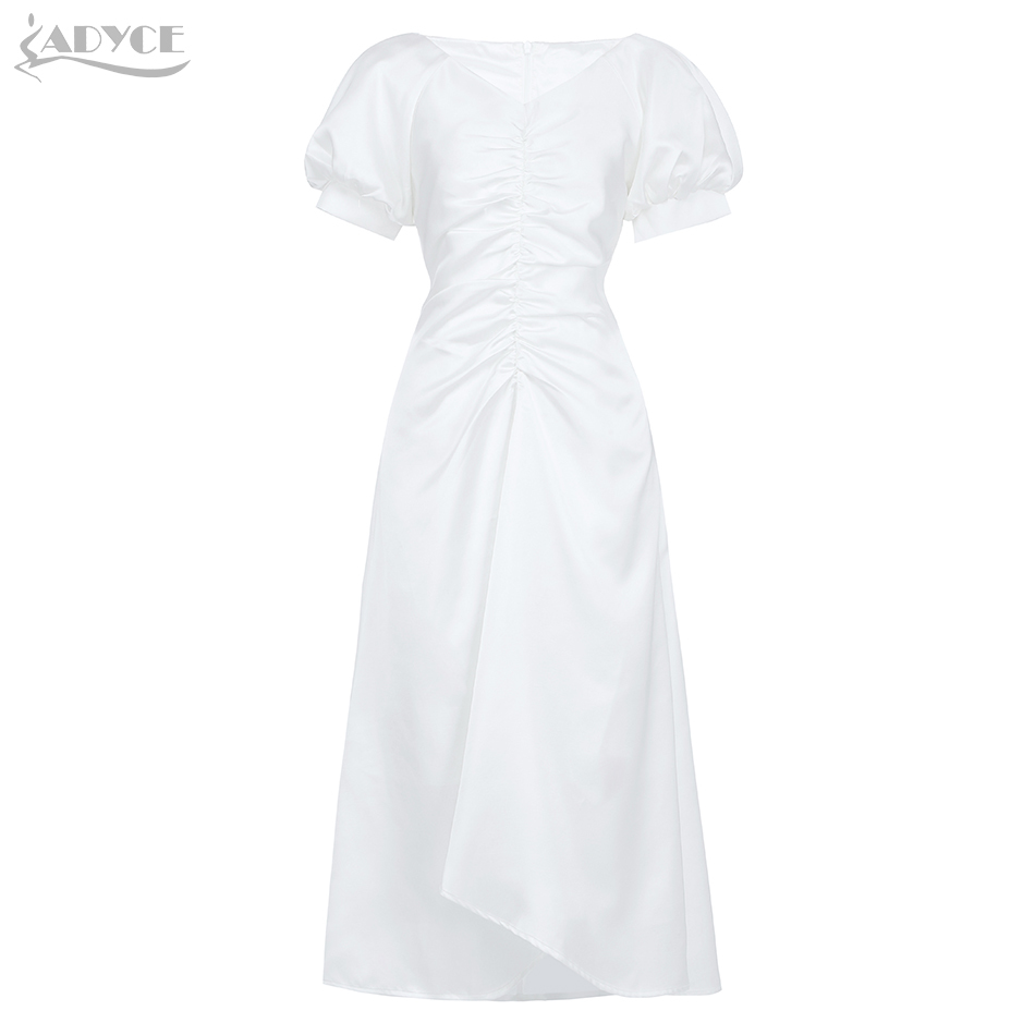 Summer Elegant White Short Sleeve Dress For Women Sexy V Neck Midi Club Fashion Evening Runway Party Lady Dresses 210423