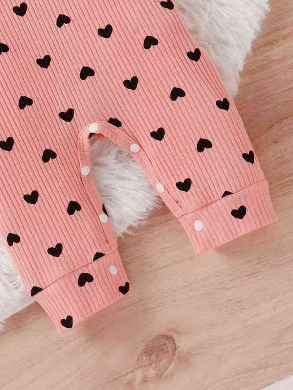 Baby Allover Heart Print Ruffle Trim Jumpsuit & Headband SHE