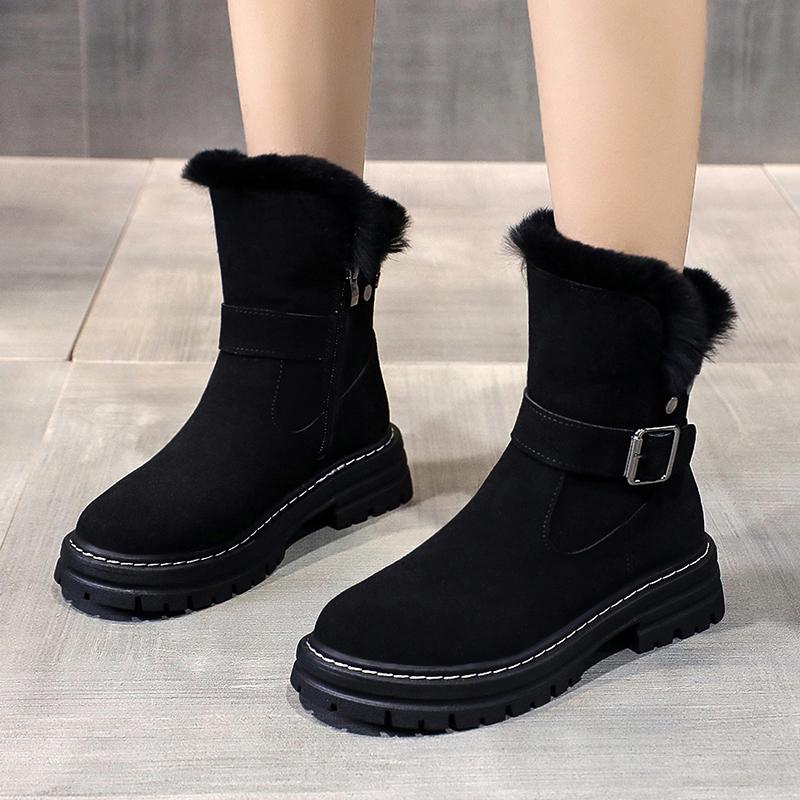 Boots Winter Snow Warm Fur Shoes 2021 High Quality Women Platform Ankle Botas Mujer Zapatillas, Black