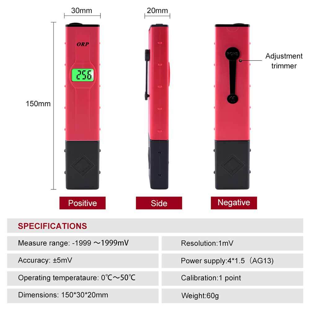 ORP-16911 ORP/ Portable Redox Tester - 1999~1999mV Backlight Lcd Digital Water Quality Test Pen ORP Analyzer Test Monitor