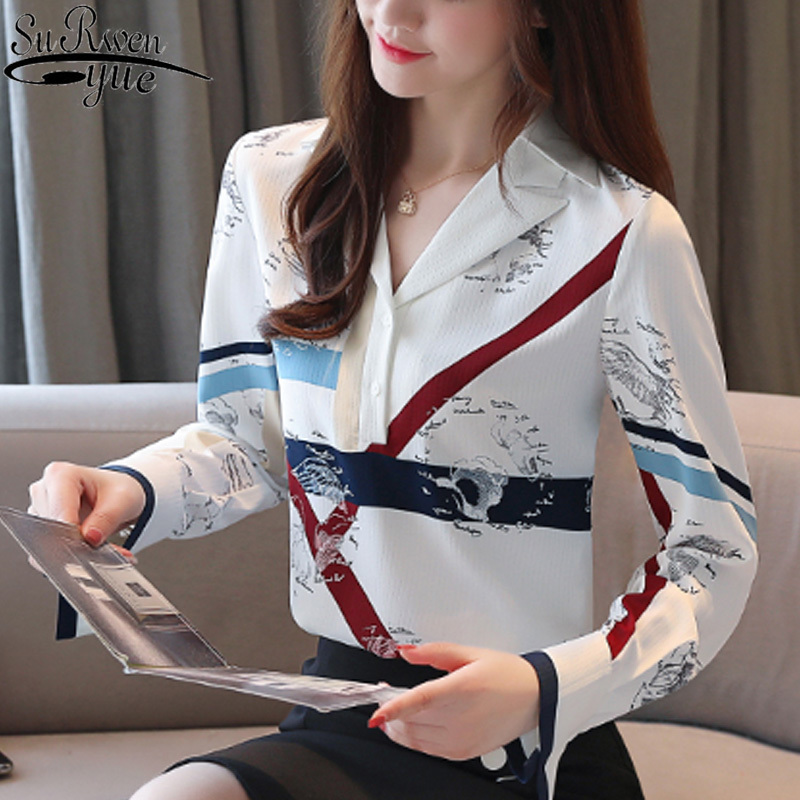 Sexy V-neck Chiffon Blouse Women Tops and Print Long Sleeve Korean Fashion Clothing Elegant 6319 50 210521, White
Sexy V-neck Chiffon Blouse Women Tops and Print Long Sleeve Korean Fashion Clothing Elegant 6319 50 210521, White